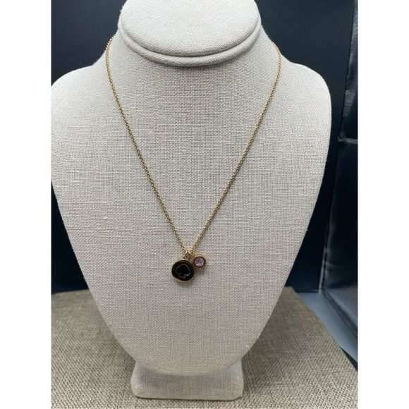 Kate Spade Spot The Spade Diamond Hardware Necklace Black Gold Tone - Picture 1 of 9